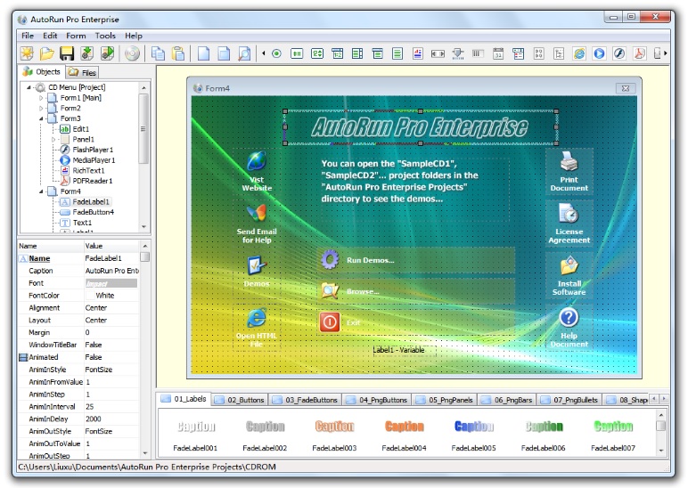 Create interactive multimedia applications and professional autorun CD menus.