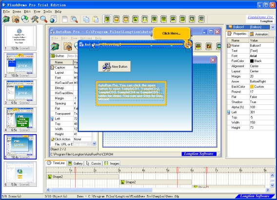 Create flash demo, tutorial and presentations for wesite,exe file & autorun CDs.